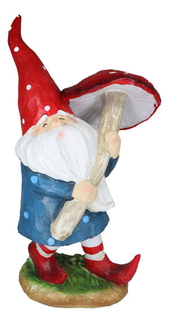 Large Whimsical Garden Gnome With Giant Toadstool Mushroom Umbrella Figurine-4