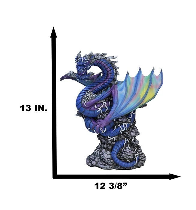 Ryvthys Air Elemental Blue Wind Rainbow Winged Dragon On Lightning Clouds Statue-6