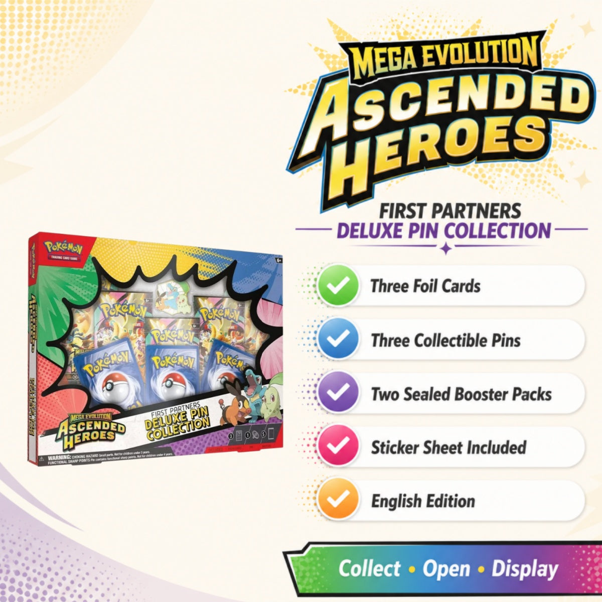 Pokémon TCG Mega Evolution Ascended Heroes ME2.5 First Partners Deluxe Pin Collection Box 2 Booster Packs English Edition Factory Sealed Gift-2