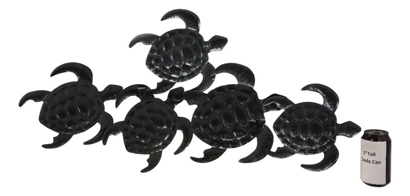 Large Aluminum Swimming Bale of 5 Marine Sea Turtle Hatchlings Wall Decor Plaque-3