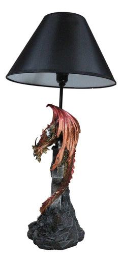 Red Gold Armored Dragon On Celtic Knotwork High Cross With Crystal Table Lamp-5