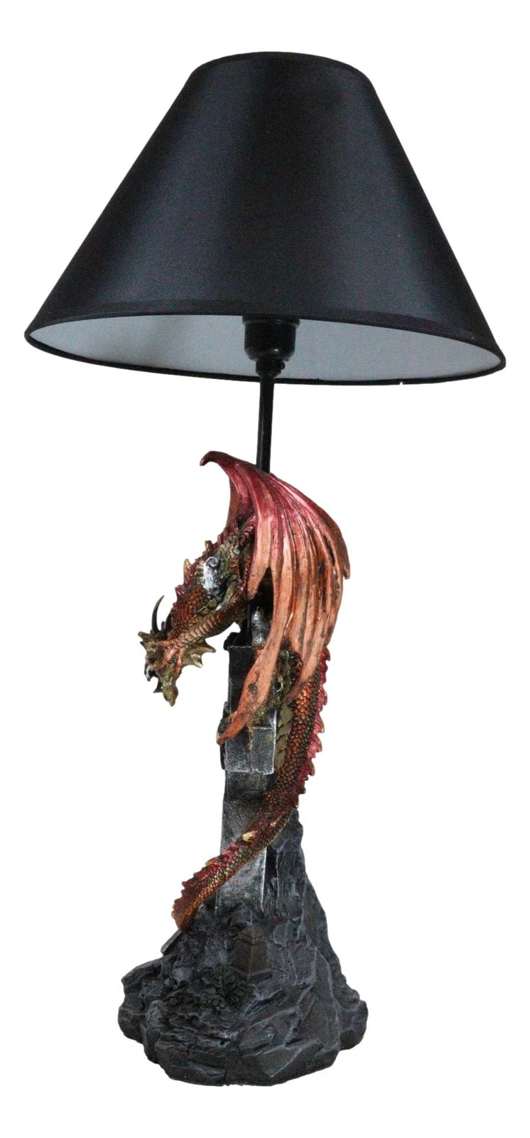 Red Gold Armored Dragon On Celtic Knotwork High Cross With Crystal Table Lamp-5