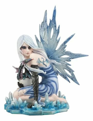 Estatua de la Diosa Elemental del Hielo, Hada Azul con cría de dragón, 31 cm de alto-4