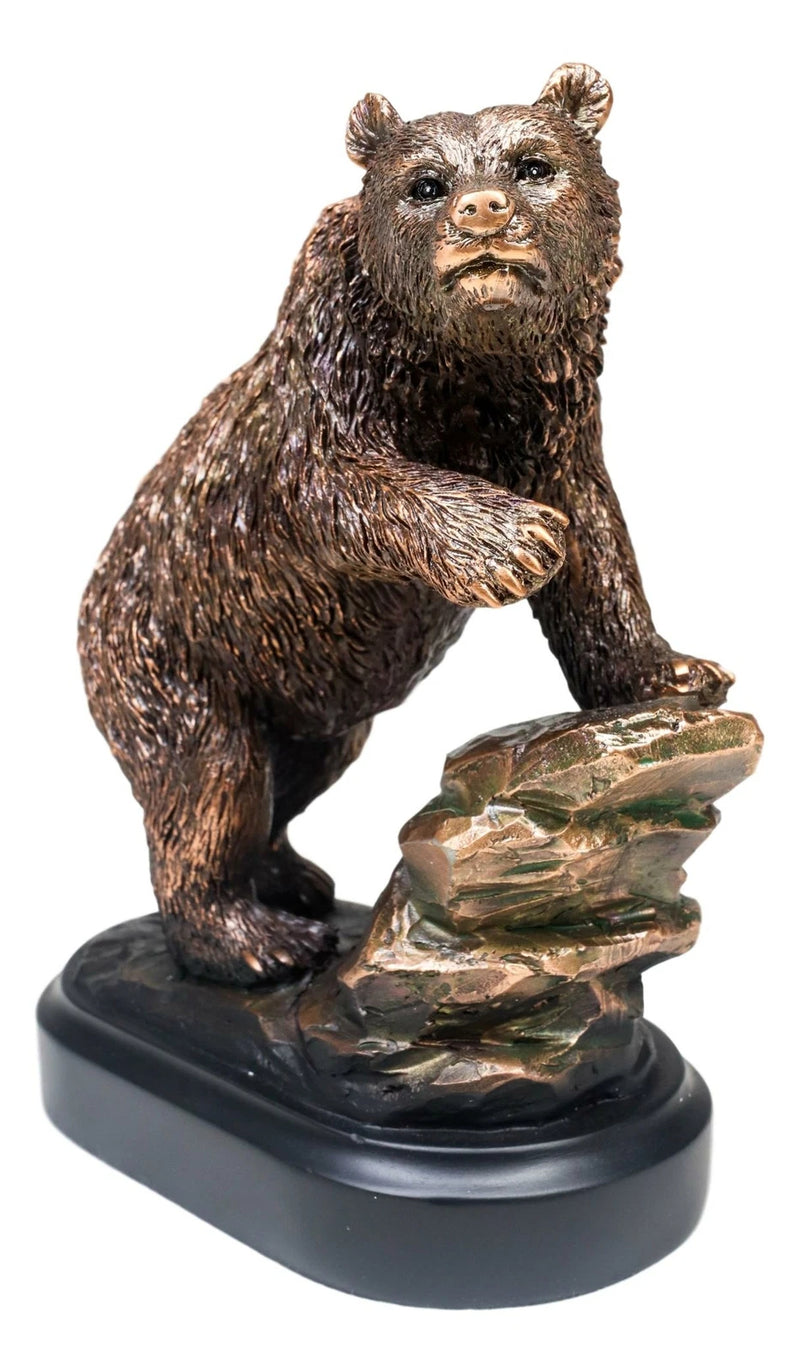Grizzly Bear Climbing On River Rock Statue 6.25"Tall Bronze Electroplated Resin-7