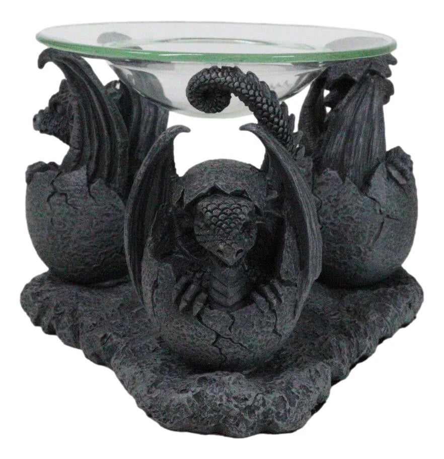 Fantasy Trio Gargoyle Dragons in Eggs Hatchling Candle Oil Burner Figurine-5