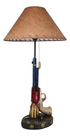 Western Star Texas Flag Six Shooter Pistol Gun With Bullets Desktop Table Lamp-7