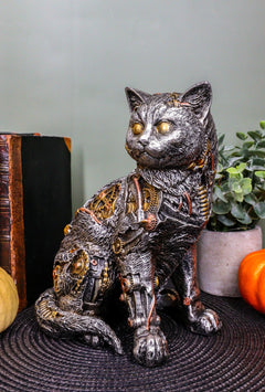 Steampunk Cyborg Cat with Clockwork Gears Nuts and Bolts Statue 8" Tall-6