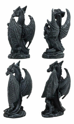Faux Stone Fantasy Sentinel Guardian Dragons Statue Set Of 4 Dragon Miniatures-5