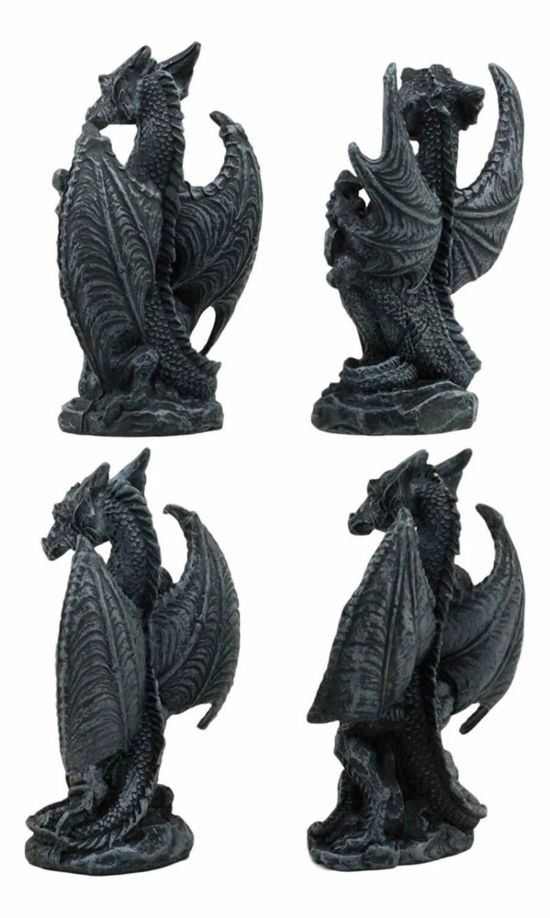 Faux Stone Fantasy Sentinel Guardian Dragons Statue Set Of 4 Dragon Miniatures-5