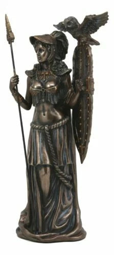 Greek Goddess Athena Wearing Helmet With Spear Aegis Shield And Owl Statue Decor-9