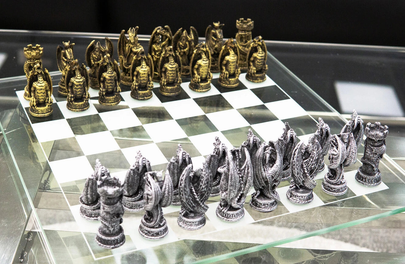 Silver Gold Fantasy Dungeons And Dragons Resin Chess Pieces Glass Board-1