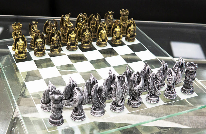 Silver Gold Fantasy Dungeons And Dragons Resin Chess Pieces Glass Board-1