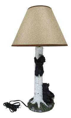 Climbing Black Bear Cub On Birchwood Tree With Mother And Beehive Table Lamp-5