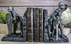 Medieval Dragon Bookends, Knight Armor Statue 8" Tall, Pair of Desk or Shelf Decor, Fantasy Knight Figurines, Suit of Armor Home Accent, Gothic Office Display, Tabletop Collectible Gift-4