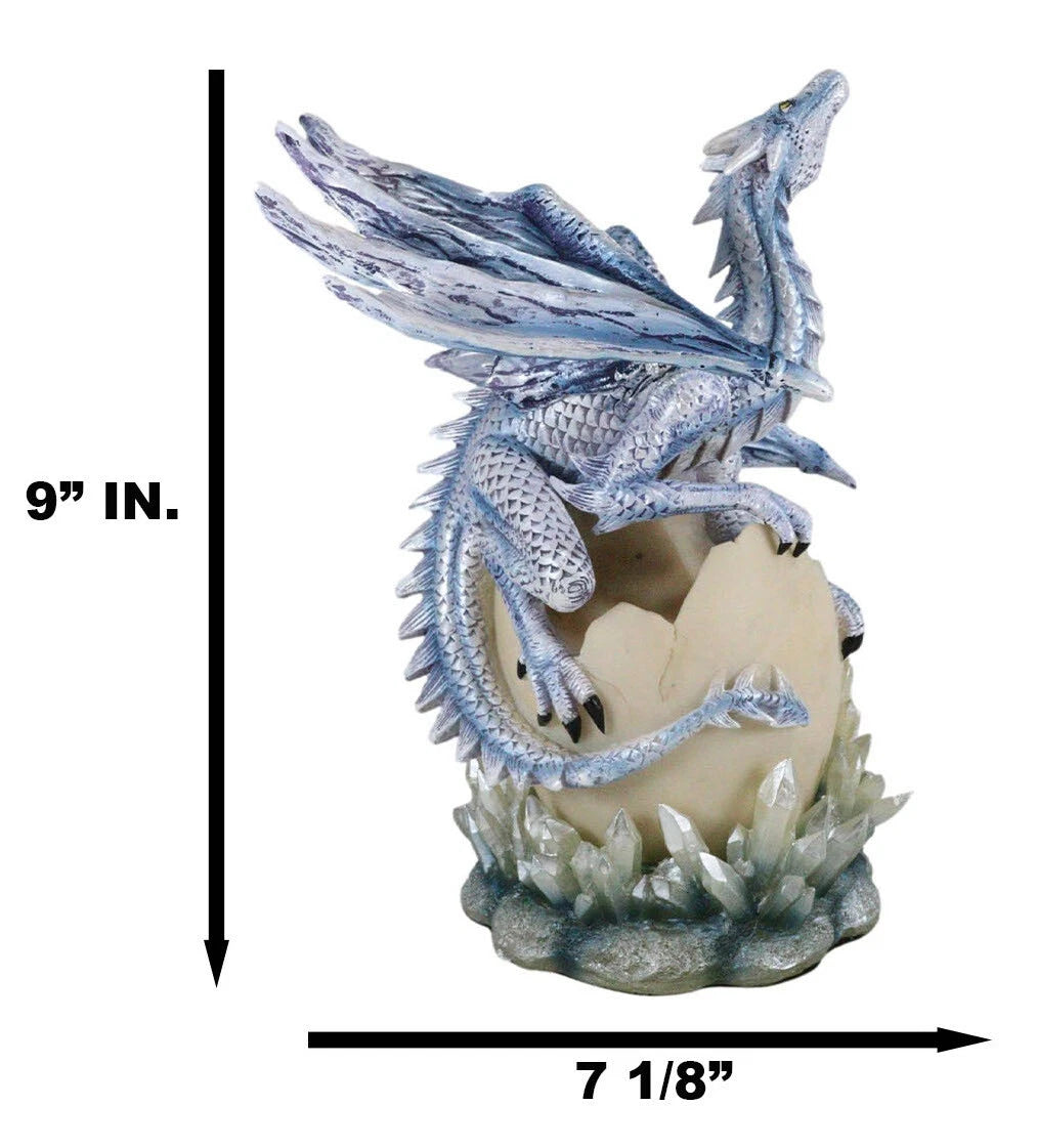 Luna Shylo Arctic Frost Dragon Emerging From Frozen Crystal Egg Hatchling Statue-4