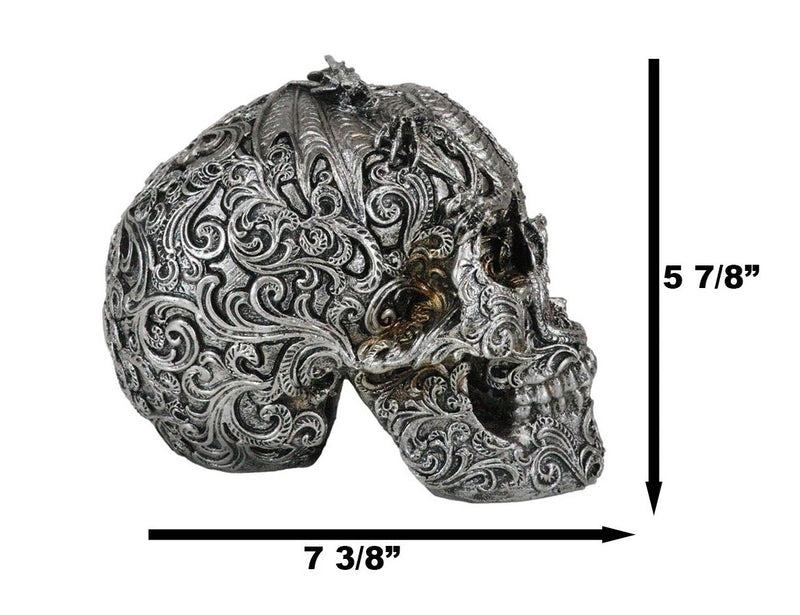 Flying Dragon On Tribal Le Fleur Floral Tattoo Skull Statue Halloween 7.5"L-4