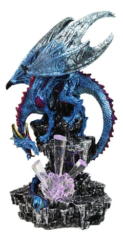 Metallic Blue Dragon with Magenta Spikes Guarding Bottle Ice Crystals Figurine-2