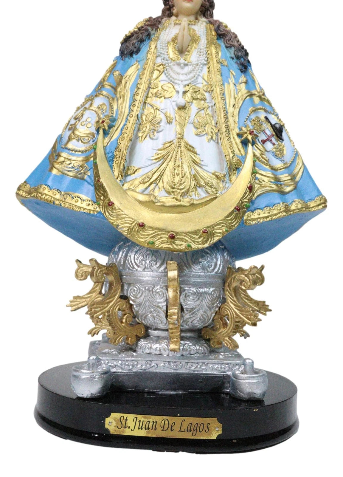 Figura de Nuestra Señora de San Juan de los Lagos con Corona Dorada y Ángeles, 12" de alto-5