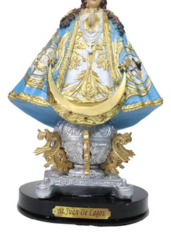 Figura de Nuestra Señora de San Juan de los Lagos con Corona Dorada y Ángeles, 12" de alto-5