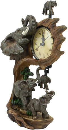 Reloj de mesa con péndulo de 26,5 cm de altura, con familia de elefantes, padre y cría-5
