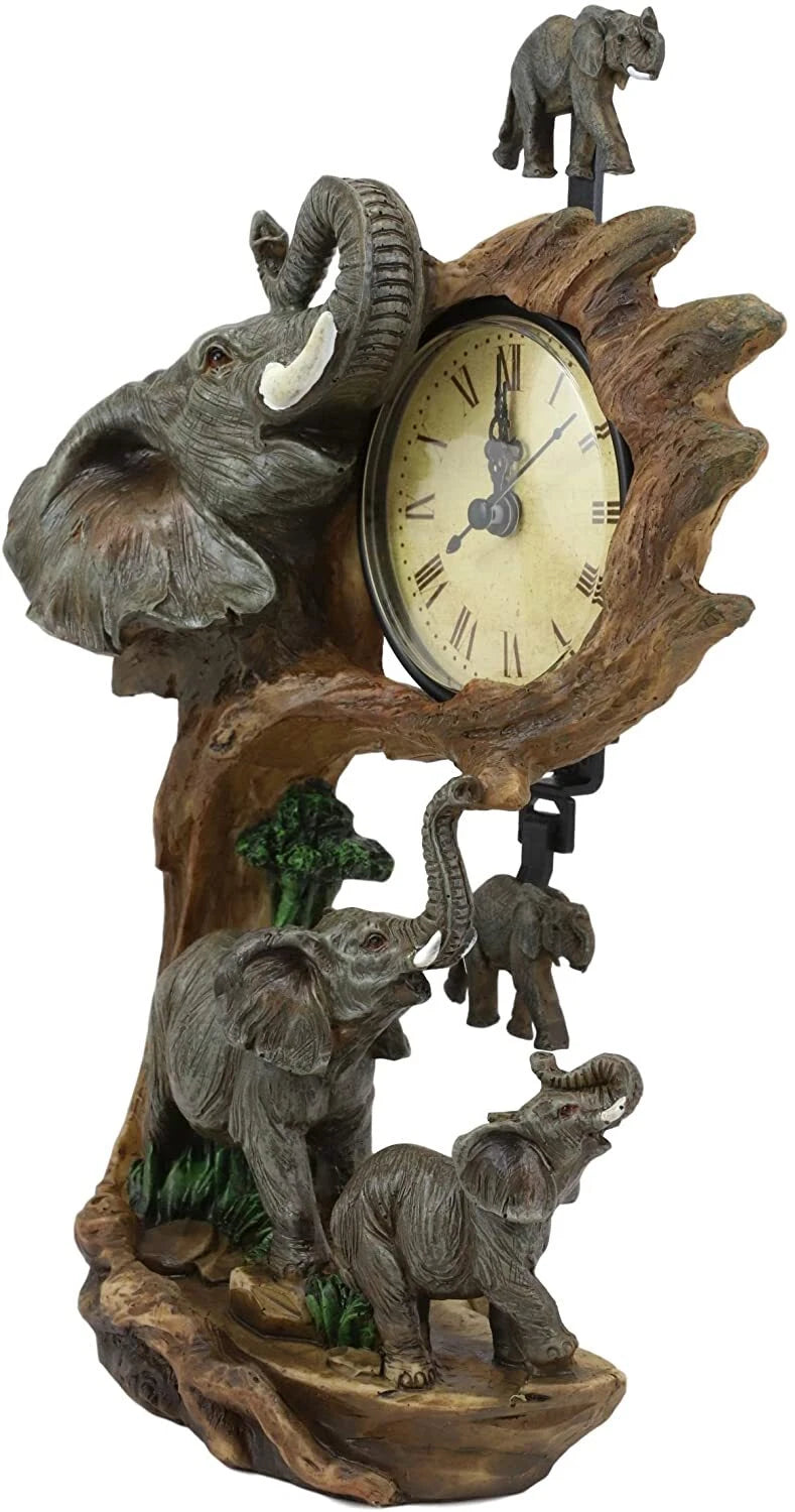 Reloj de mesa con péndulo de 26,5 cm de altura, con familia de elefantes, padre y cría-5