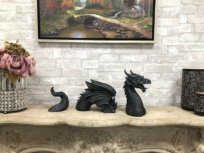 Swimming Castle Moat Dragon Lawn Garden Centerpiece Statue 3 Piece 21"L Total-2