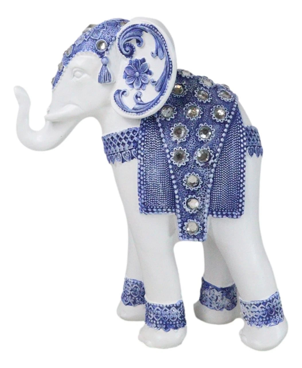Feng Shui Ming Style Blue And White Ornate Design With Crystals Elephant Statue-4
