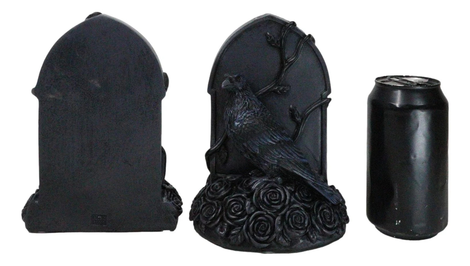 Raven Figurine, 8" Crow Perching on Black Roses Tombstone Gothic Figurine Bookends for Shelf, Desk, Home, or Gothic Room Decor Collectible-4