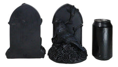 Raven Figurine, 8" Crow Perching on Black Roses Tombstone Gothic Figurine Bookends for Shelf, Desk, Home, or Gothic Room Decor Collectible-4