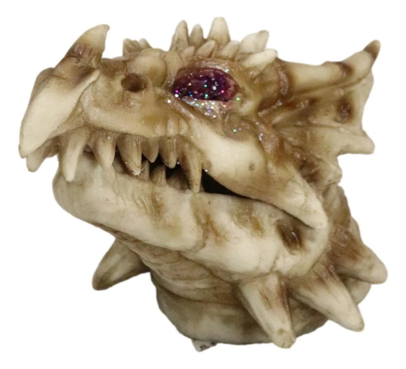Fossil Dragon Skull Skeleton With Faux Geode Crystal Eyes Incense Burner Box-5