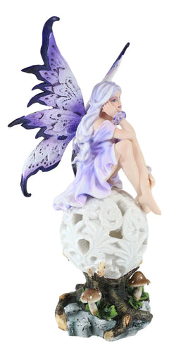 Goddess Amethyst Fairy Sitting On Filigree Orb Figurine LED Night Light-5