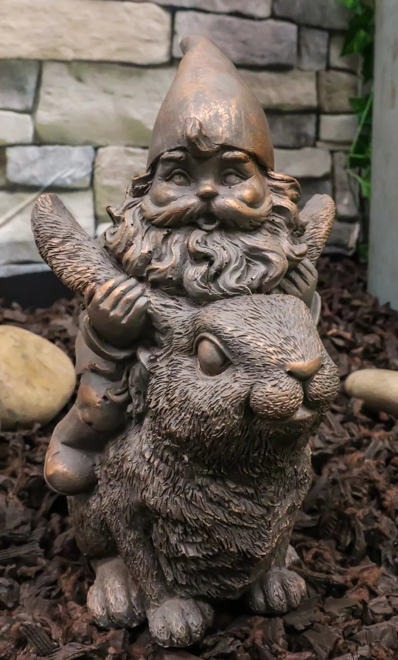 Whimsical Adventure Mr Gnome Dwarf Riding Rabbit Hare Figurine Fairy Garden-2