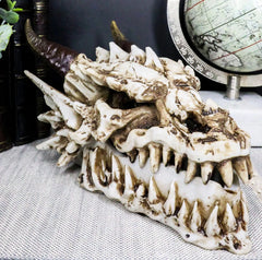 9"L Smoking Bone Skeleton Fossil Dragon Head Skull Incense Burner Box Statue-1