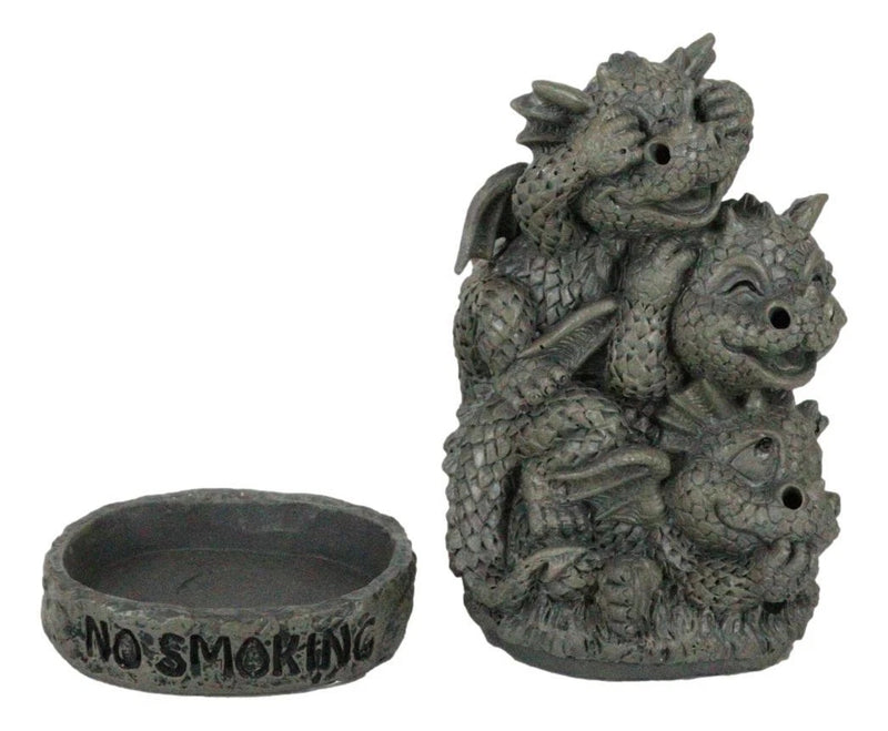 No Smoking See Hear Speak No Evil Whimsical Dragons Backflow Incense Burner-5