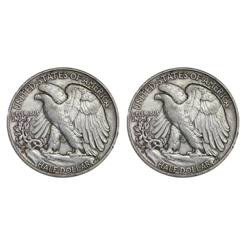 $1 Face - 90% Silver Walking Liberty Half Dollar Circulated (Two Coins)-3