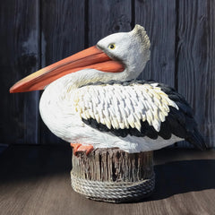 Coastal Marine Great White Pelican Sea Bird Perching On Getty Post Figurine-1