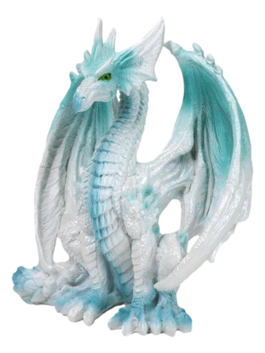 Fantasy Land Of Dragons Crouching Pale White Arctic Snow Winter Dragon Figurine-6