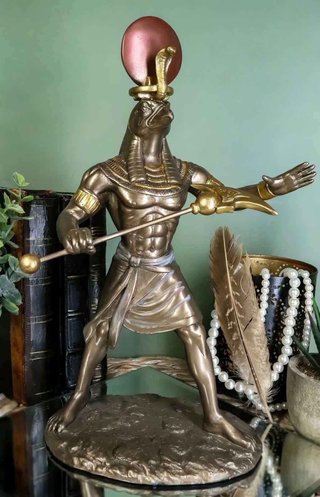 Egyptian Mythology God Horus Ra With Sun And Uraeus Disc Statue Heru Falcon-4