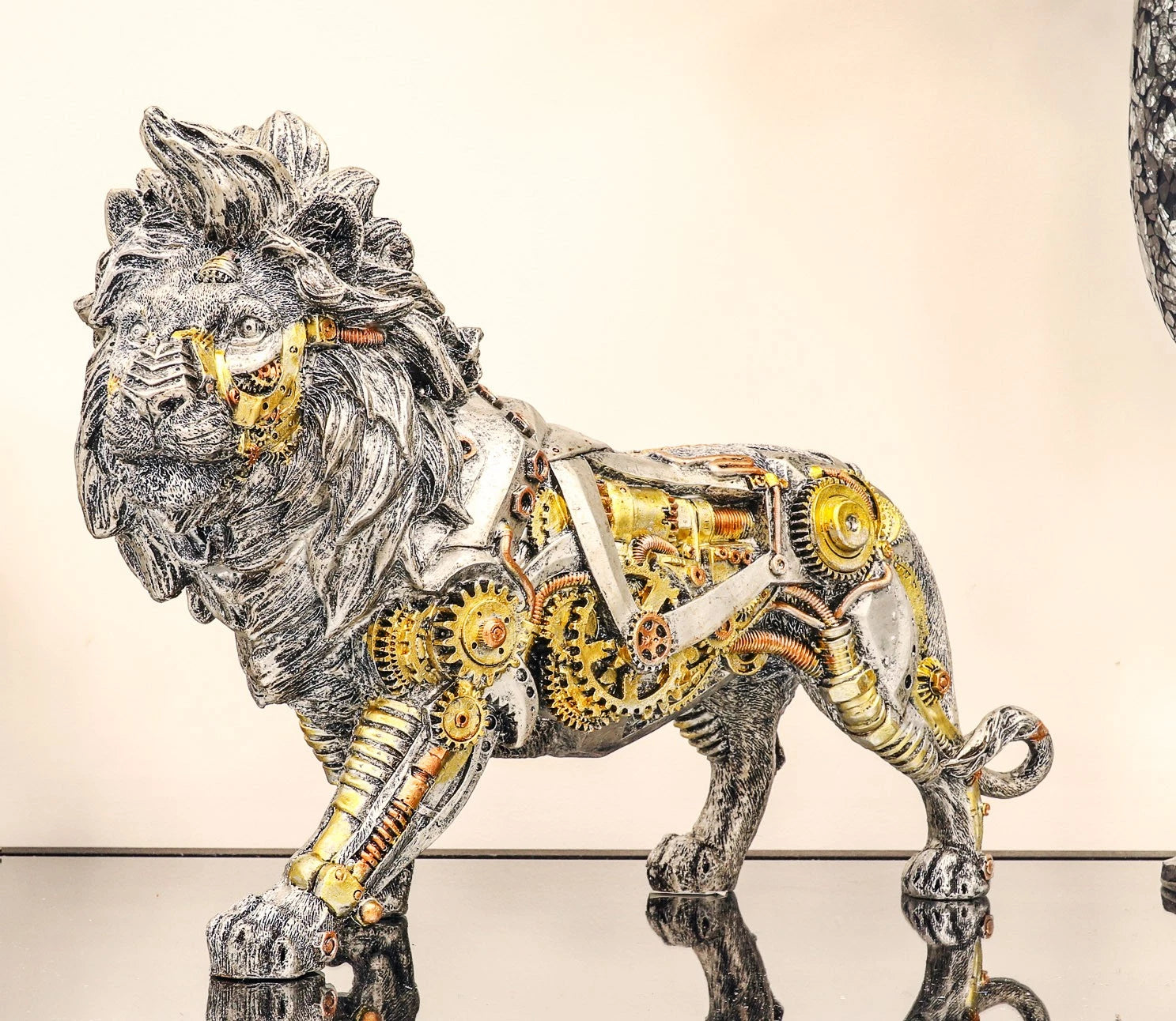 Steampunk Pressure Valve Bionic Geared Cyborg Lion King Prowling Figurine-1
