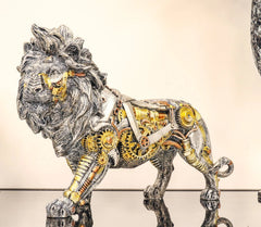 Steampunk Pressure Valve Bionic Geared Cyborg Lion King Prowling Figurine-1