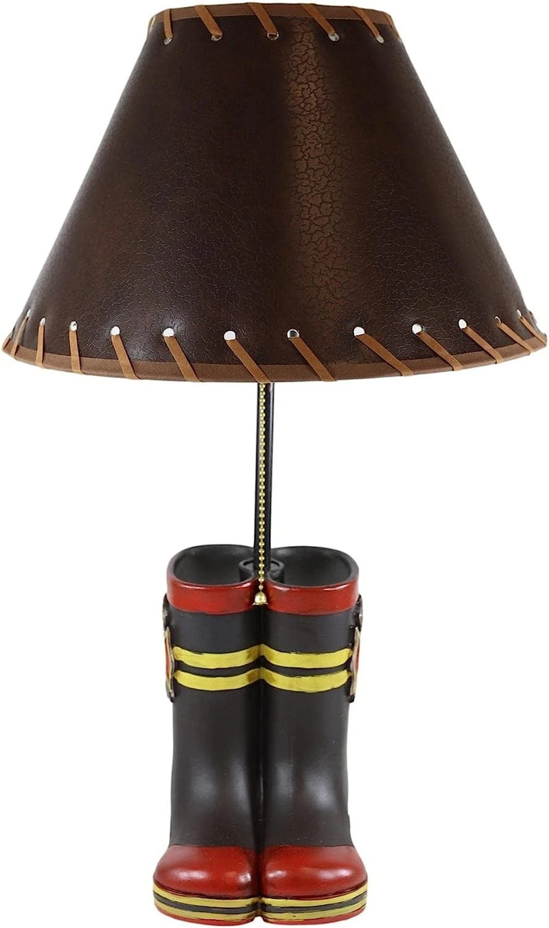 American Hero Fire Fighters Fireman Boots Desktop Table Lamp With Laced Shade-7