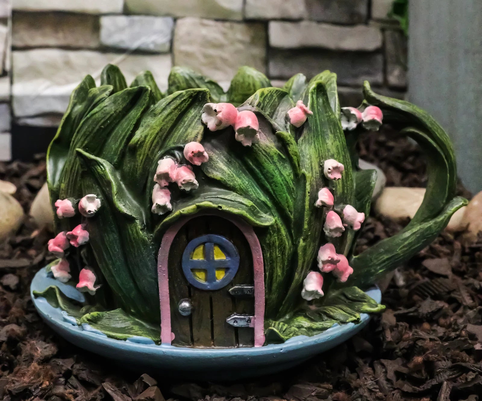 Fairy Garden Leaf Foliage Teacup Cottage House Floral Planter Vase Figurine