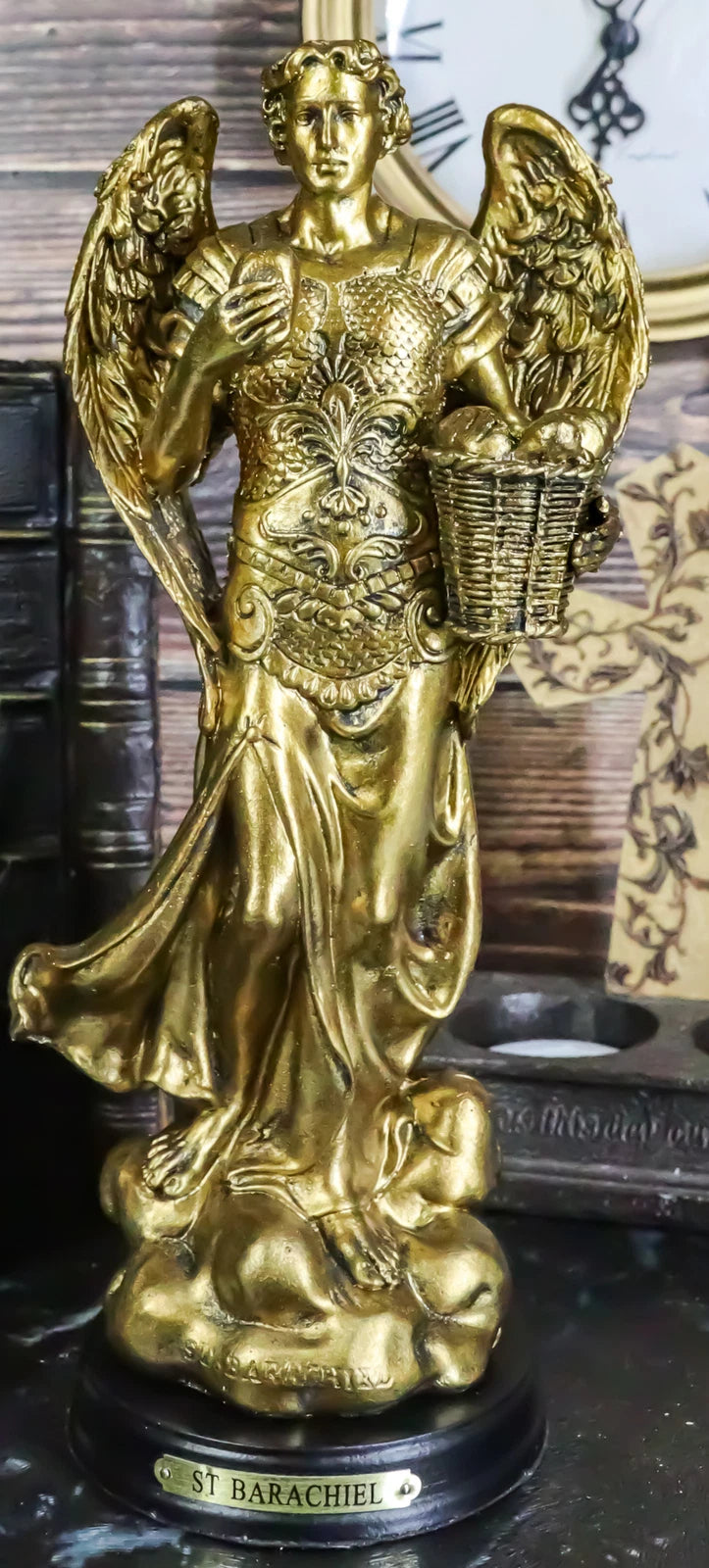 Estatua del Arcángel San Barachiel de la Iglesia Católica Bizantina, 8" de alto, Provisión de Dios-5