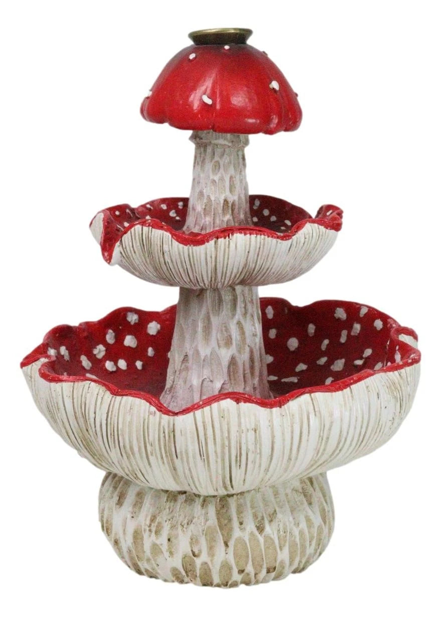 Enchanted Fairy Garden Red 3 Tiered Toadstool Mushrooms Backflow Incense Burner-5