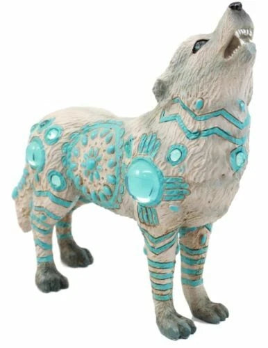 Turquoise Heavens Native Tribal Howling Snow Wolf Totem Spirit Figurine 6.25"L-6