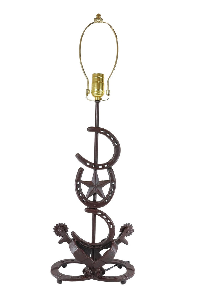 Cast Iron Western Horseshoes Base Desktop Table Lamps w/ Pine Shade 28"H-7