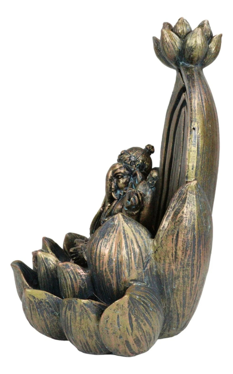 Hindu Elephant God Ganesha On Lotus Throne Backflow Cone Incense Burner Figurine-7