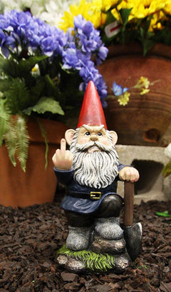 9" You Dig? Shovel Gnome Garden Greeter Gnome Dwarf Flip The Bird Statue-1