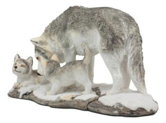 Estatua familiar de una loba de nieve invernal con sus crías, 24 cm de largo, de Habitantes del Crepúsculo-5