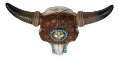 Western Star Tooled Leather Steer Bison Buffalo Bull Cow Horned Skull Wall Decor-9